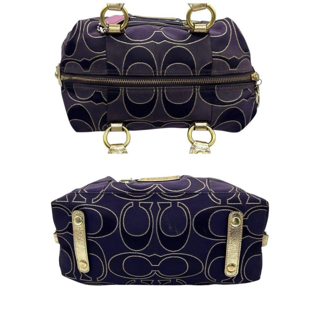 COACH Hand Shoulder Bag Tote Purse 2way Poppy Canvas Leather Purple Authentic