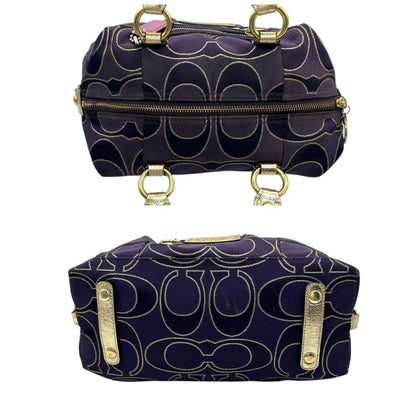 COACH Hand Shoulder Bag Tote Purse 2way Poppy Canvas Leather Purple Authentic