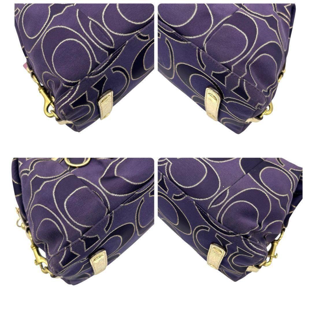 COACH Hand Shoulder Bag Tote Purse 2way Poppy Canvas Leather Purple Authentic