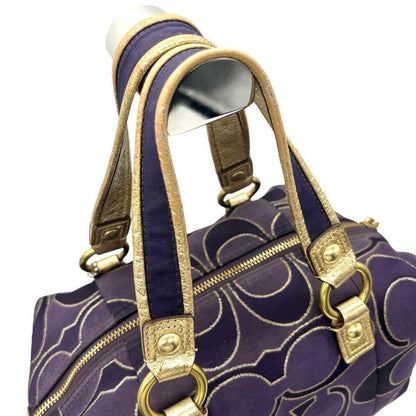 COACH Hand Shoulder Bag Tote Purse 2way Poppy Canvas Leather Purple Authentic