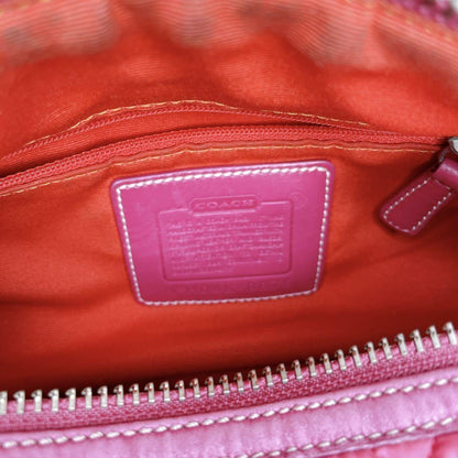 COACH Hand Bag Tote Purse Turn Lock Signature Nylon Suede Pink Red Authentic