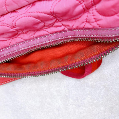 COACH Hand Bag Tote Purse Turn Lock Signature Nylon Suede Pink Red Authentic