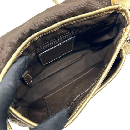 COACH Shoulder Bag Purse Turn Lock Signature Canvas Leather Gold Beige Authentic