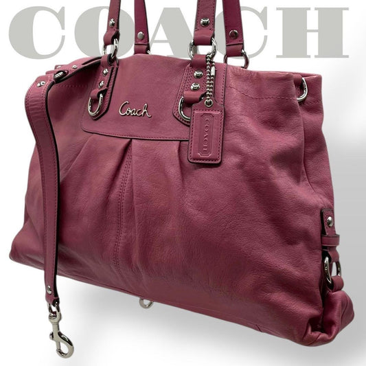 COACH Hand Shoulder Bag Tote Purse 2way Leather Pink Authentic