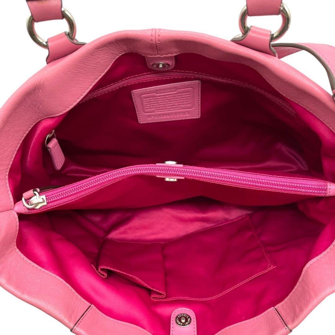 COACH Hand Shoulder Bag Tote Purse 2way Leather Pink Authentic