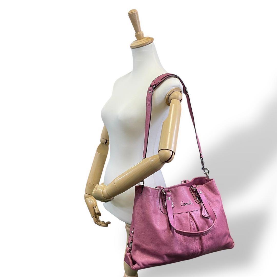 COACH Hand Shoulder Bag Tote Purse 2way Leather Pink Authentic