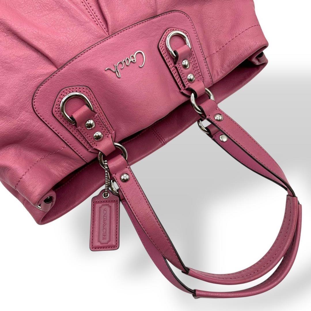 COACH Hand Shoulder Bag Tote Purse 2way Leather Pink Authentic