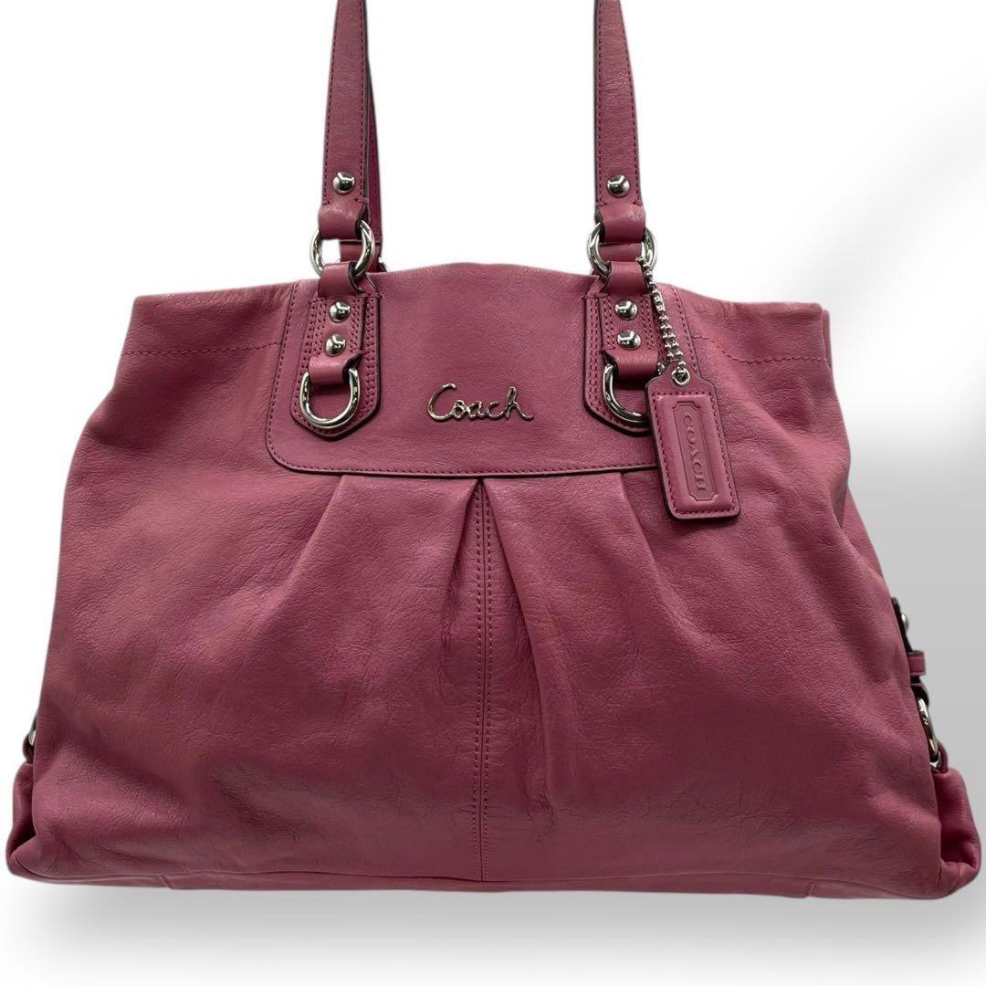 COACH Hand Shoulder Bag Tote Purse 2way Leather Pink Authentic