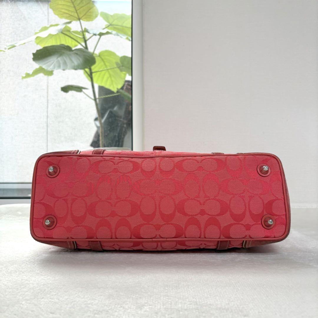 COACH Hand Bag Tote Purse Signature Suede Canvas Leather Red Authentic