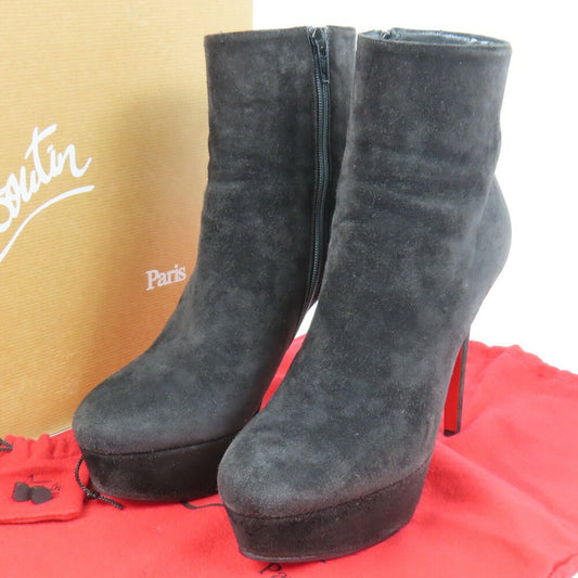 Christian Louboutin Short Boots Shoes EU 36 US 6 Suede Black Red Authentic