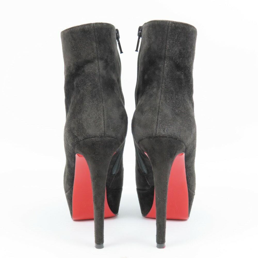 Christian Louboutin Short Boots Shoes EU 36 US 6 Suede Black Red Authentic