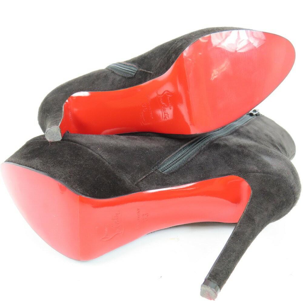 Christian Louboutin Short Boots Shoes EU 36 US 6 Suede Black Red Authentic