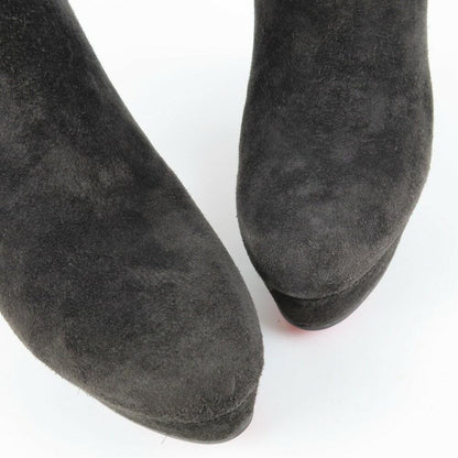 Christian Louboutin Short Boots Shoes EU 36 US 6 Suede Black Red Authentic