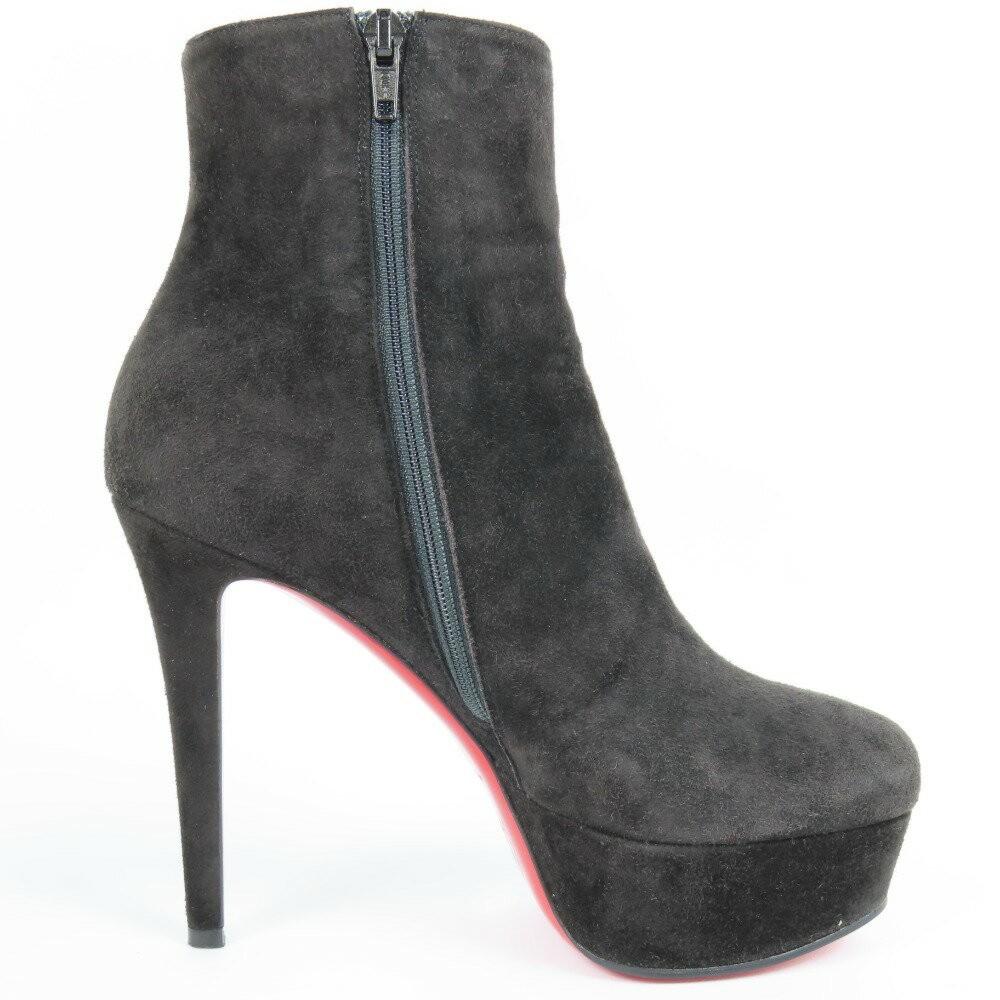 Christian Louboutin Short Boots Shoes EU 36 US 6 Suede Black Red Authentic