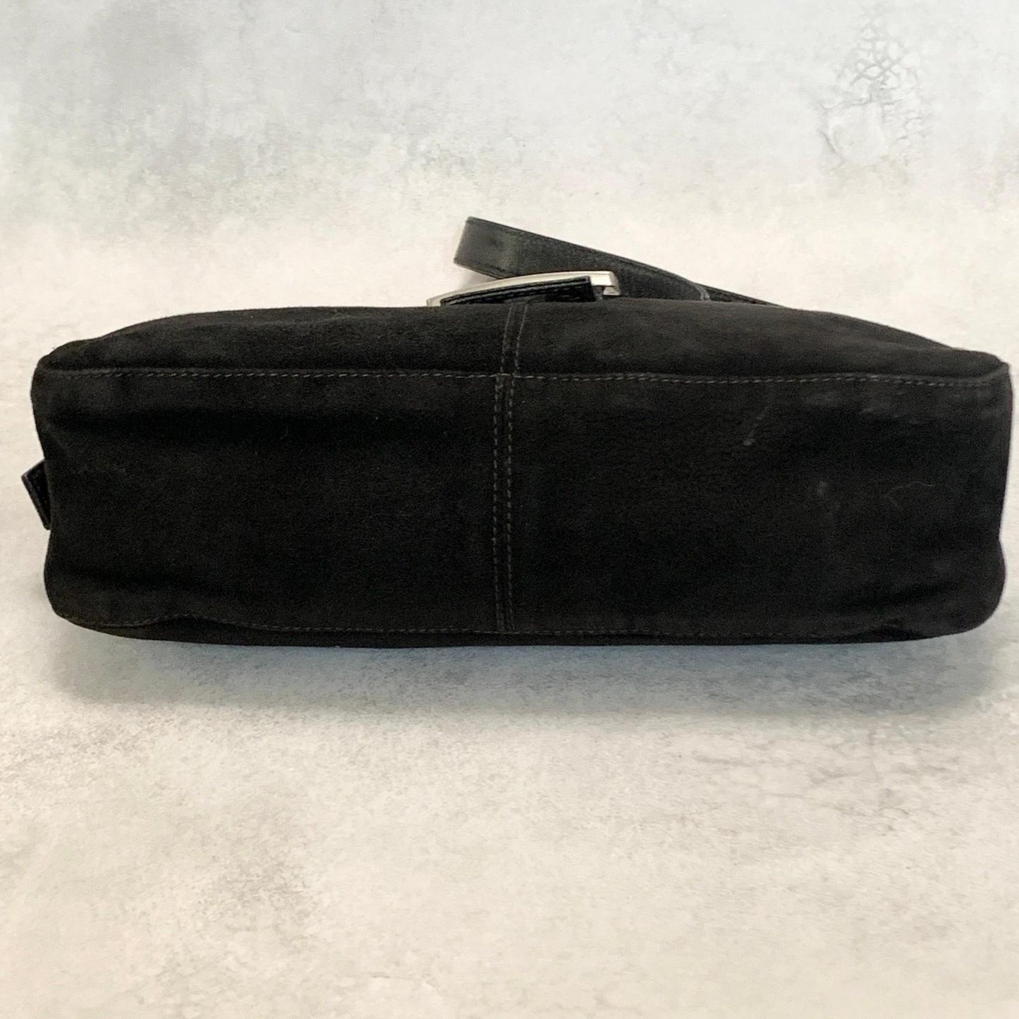 FENDI MammaBaguette Shoulder Bag FF Purse Suede Leather Black Silver Used Auth