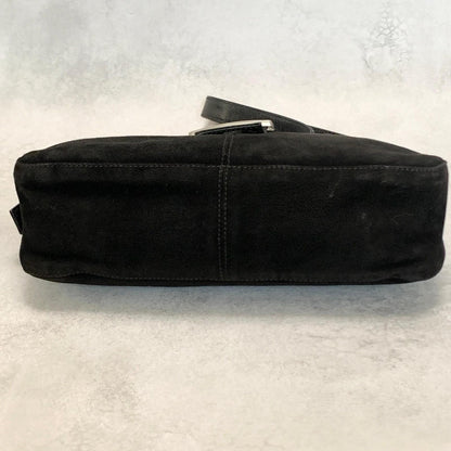 FENDI MammaBaguette Shoulder Bag FF Purse Suede Leather Black Silver Used Auth