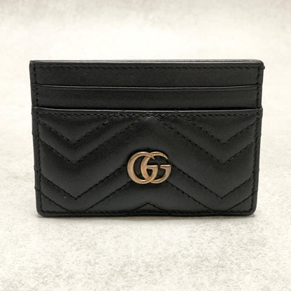 GUCCI Marmont Card Holder GG Quilted Case Wallet Leather Black Gold Auth Used