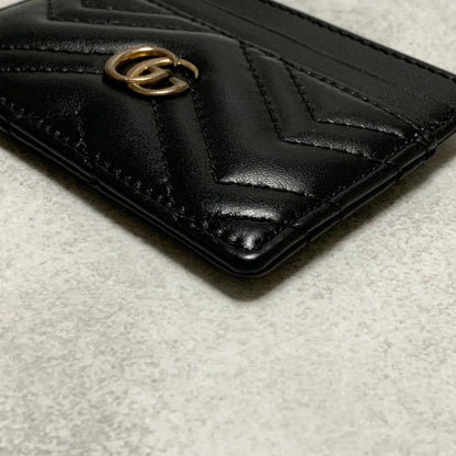 GUCCI Marmont Card Holder GG Quilted Case Wallet Leather Black Gold Auth Used
