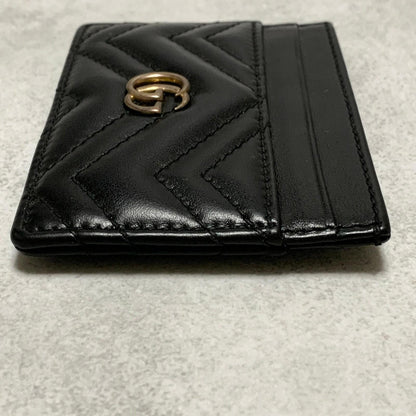 GUCCI Marmont Card Holder GG Quilted Case Wallet Leather Black Gold Auth Used