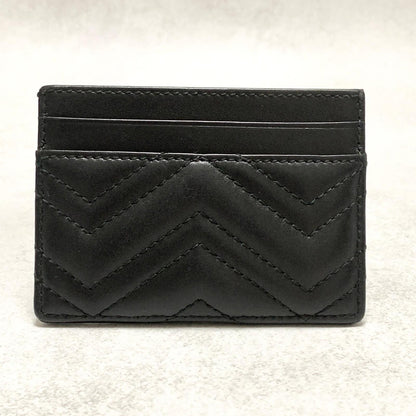 GUCCI Marmont Card Holder GG Quilted Case Wallet Leather Black Gold Auth Used