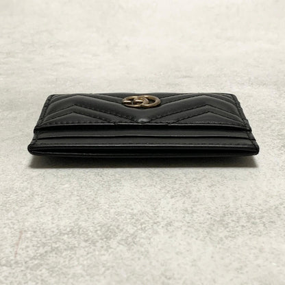 GUCCI Marmont Card Holder GG Quilted Case Wallet Leather Black Gold Auth Used