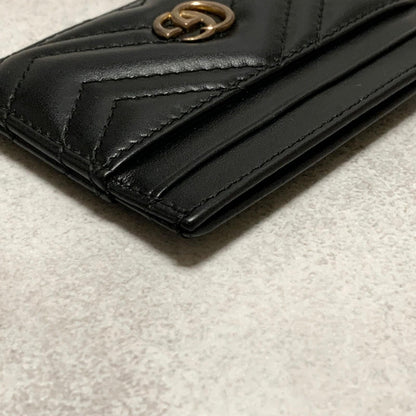 GUCCI Marmont Card Holder GG Quilted Case Wallet Leather Black Gold Auth Used