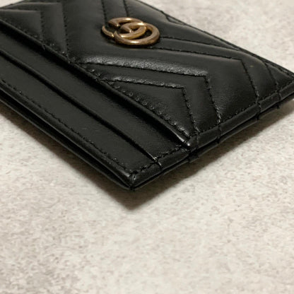 GUCCI Marmont Card Holder GG Quilted Case Wallet Leather Black Gold Auth Used