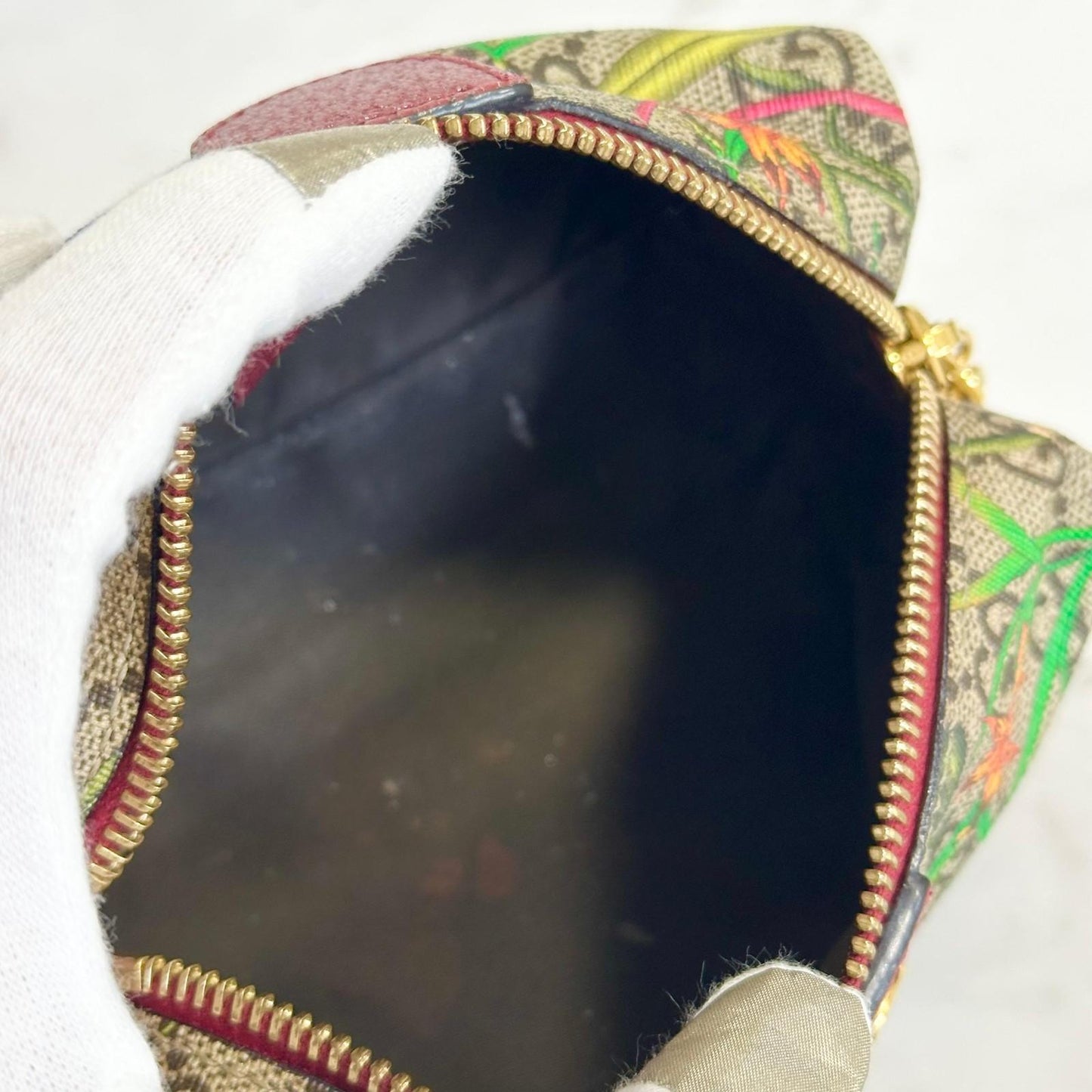 GUCCI Cosmetic Pouch Flora GG Supreme Marmont Purse Charm Leather Authentic Used