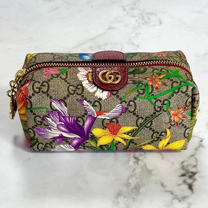 GUCCI Cosmetic Pouch Flora GG Supreme Marmont Purse Charm Leather Authentic Used
