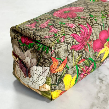 GUCCI Cosmetic Pouch Flora GG Supreme Marmont Purse Charm Leather Authentic Used