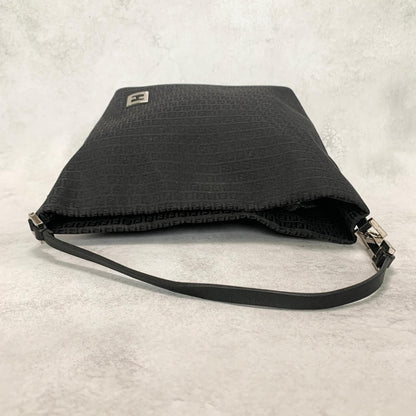 FENDI Handbag FF Zucchino Shoulder Bag Purse Canvas Leather Black Used Authentic