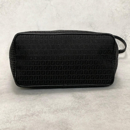 FENDI Handbag FF Zucchino Shoulder Bag Purse Canvas Leather Black Used Authentic