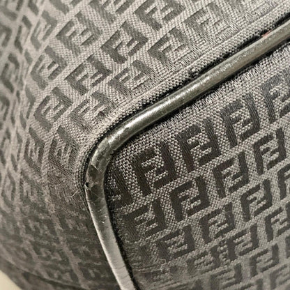 FENDI Handbag FF Zucchino Shoulder Bag Purse Canvas Leather Black Used Authentic