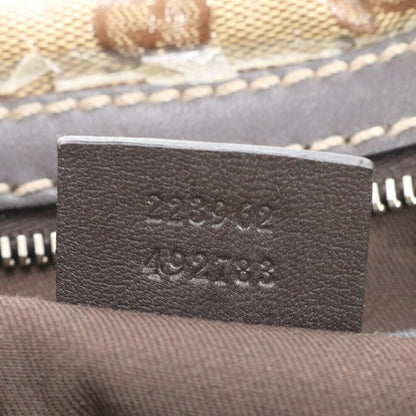 GUCCI Mini Boston Hand Bag Tote Purse GG Coated Canvas Leather Brown Authentic