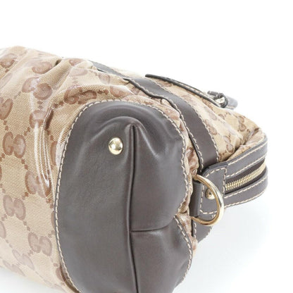 GUCCI Mini Boston Hand Bag Tote Purse GG Coated Canvas Leather Brown Authentic
