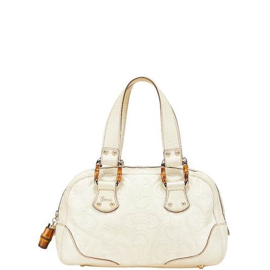 GUCCI Mini Boston Bag Hand Tote Purse Leather Off White Authentic