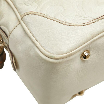 GUCCI Mini Boston Bag Hand Tote Purse Leather Off White Authentic