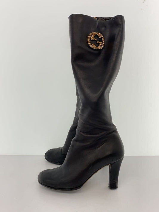 GUCCI Long Boots Shoes EU 37 US 7 Leather Black Authentic