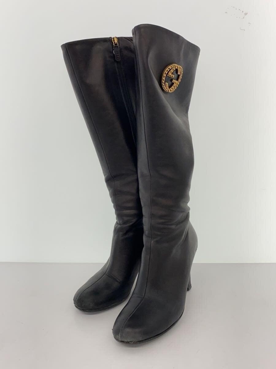GUCCI Long Boots Shoes EU 37 US 7 Leather Black Authentic