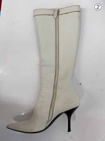 GUCCI Long Boots Shoes EU 36.5 US 6.5 Leather White Authentic
