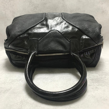 Yves Saint Laurent Easy Bag YSL Boston Hand Tote Purse Leather Black Silver Auth
