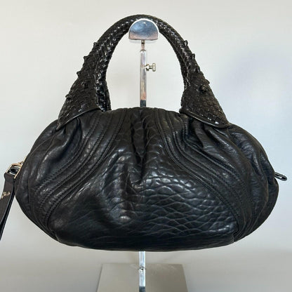 FENDI Spy Handbag Y2K Zucca Canvas Leather Purse Tote Black Gold Auth AP41008