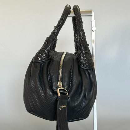 FENDI Spy Handbag Y2K Zucca Canvas Leather Purse Tote Black Gold Auth AP41008