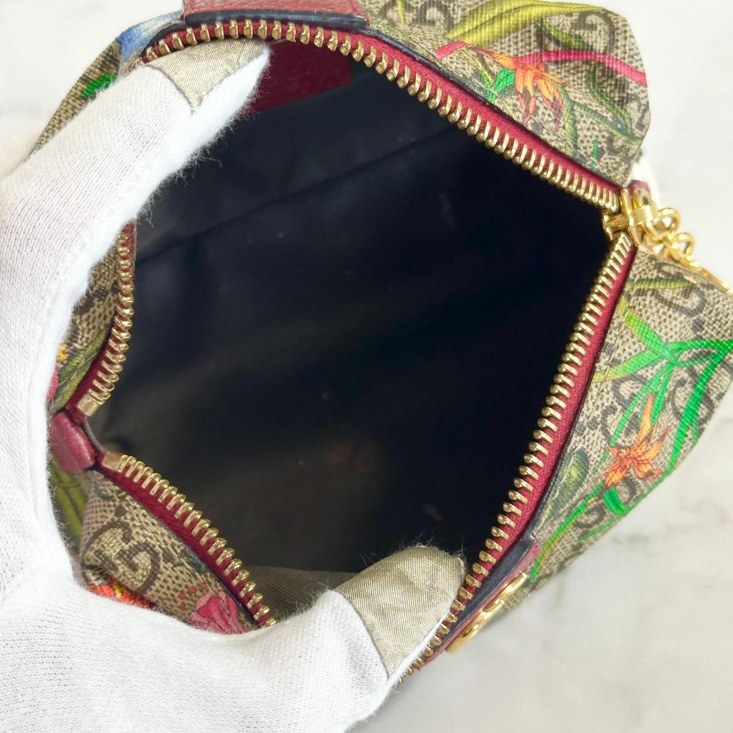 GUCCI Flora Cosmetic Pouch Purse GG Supreme Marmont Charm Beige Leather Auth