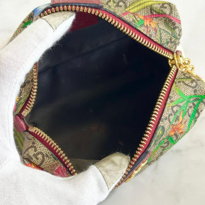 GUCCI Flora Cosmetic Pouch Purse GG Supreme Marmont Charm Beige Leather Auth