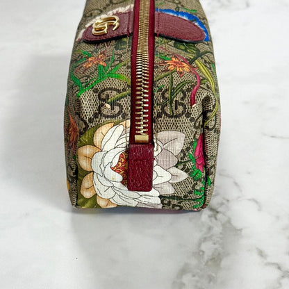 GUCCI Flora Cosmetic Pouch Purse GG Supreme Marmont Charm Beige Leather Auth