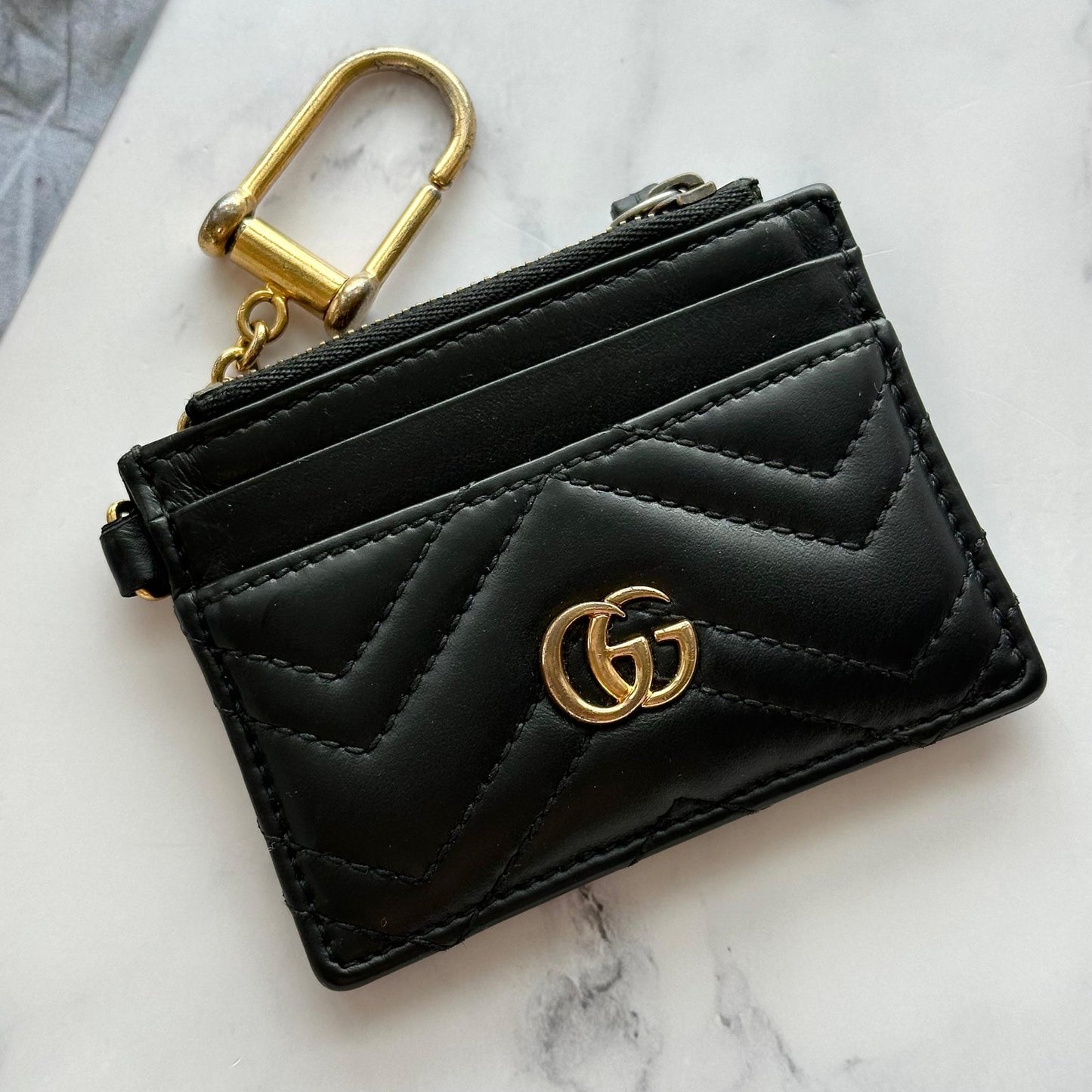 GUCCI Wallet Marmont Quilted GG Coin Case Key Pouch Card Holder Compact Purse