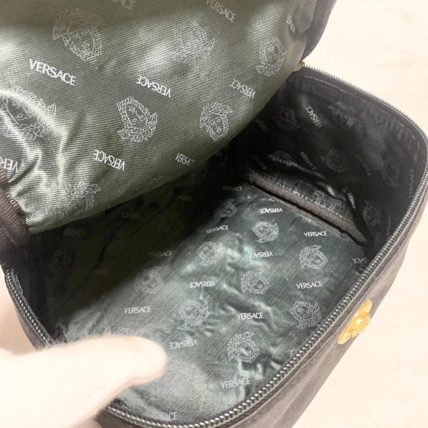 VERSACE Bag Medusa Vanity Vanity Pouch Purse Hand  Black Gold Authentic