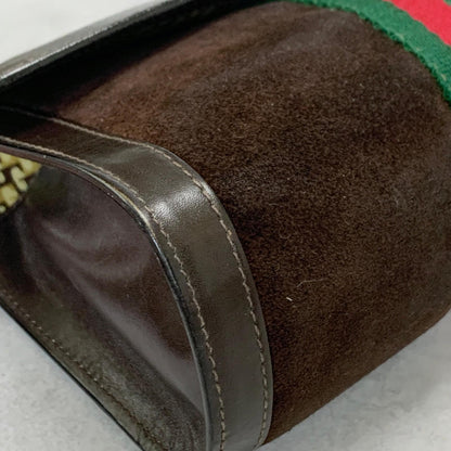 GUCCI Bag Sherry Line GG Clutch Purse Hand Suede Brown Gold Used Authentic