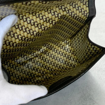 GUCCI Bag Sherry Line GG Clutch Purse Hand Suede Brown Gold Used Authentic